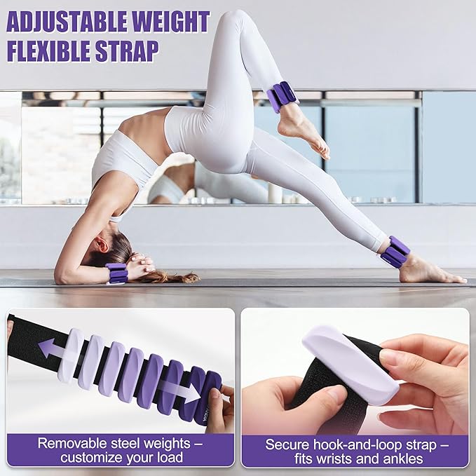 Wrist & Ankle Weights for Women and Men, 2lbs/4lbs Pairs Adjustable Silicone Weighted Bangles for Arm & Leg Workouts, Perfect for Pilates, Barre, Yoga, Walking & Home Fitness 24055