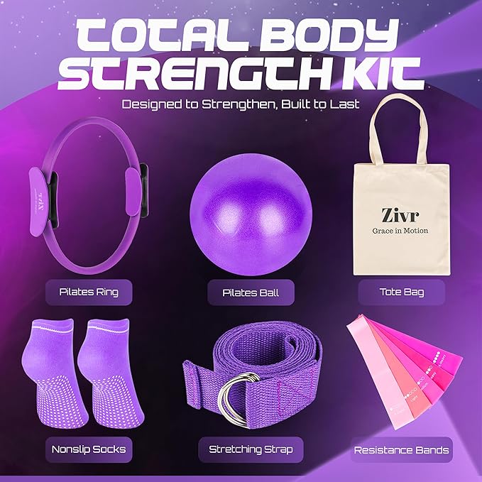 Home Pilates Workout Kit - Pilates Sets for Women and Full Body Toning, 15 Inch Ring and Ball Set, Workout Accessories for Women with Resistance Bands and Non-Slip Socks