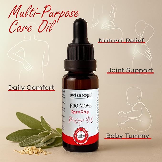Prof Saracoglu Pro-Move Aromatic Massage Oil with Sesame & Sage – Fast-Absorbing Herbal Oil for Neck, Shoulder, and Muscle Tension Relief, Body Massage & Aromatherapy, 1.01 fl oz