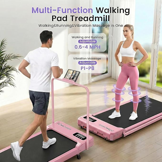 Small Walking Pad Treadmill with Incline - Under Desk Treadmills with Vibration Plate, 2.5HP Compact Portable Walking Pads with Handle Bar for Home Small Spaces, Office, Remote Control & LED Display