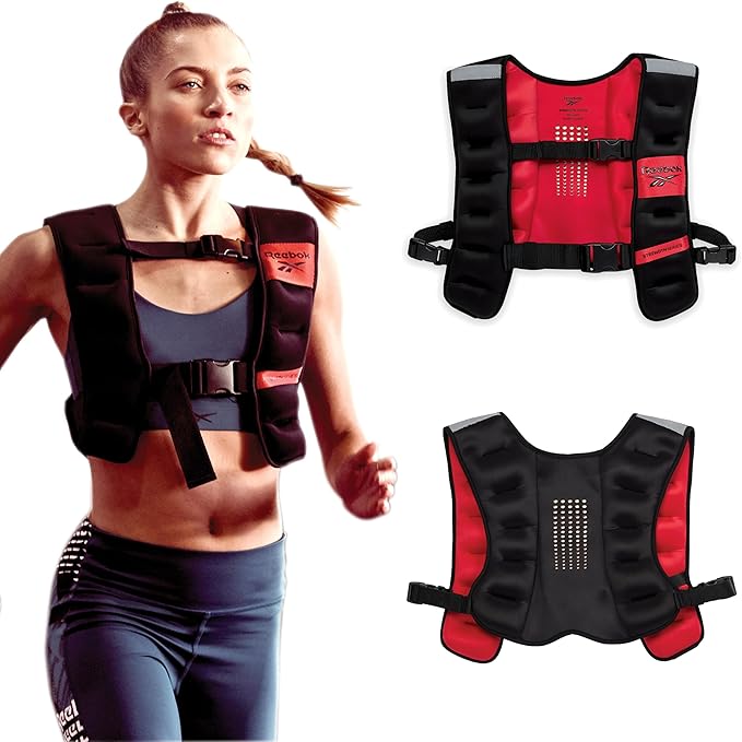 Reebok Weighted Vest Premium Adjustable Strength Training Vest with Reflective Trim for Full-Body Workouts, Cardio, Running & Rehabilitation – Comfort Fit, Durable Material