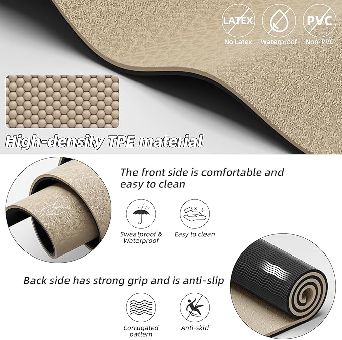 Large Yoga Mat 76"x 40"x10mm (2/5 inch) – Extra Thick & Wide, TPE Fitness Mat, Printed Non-Slip Exercise Mat with Carrying Strap for Men & Women, Pilates, Stretching, Fitness & Workout
