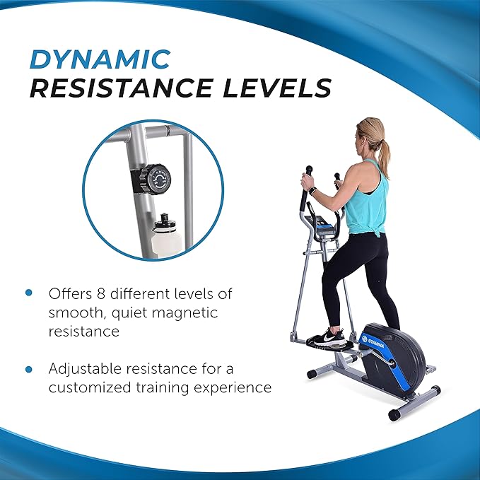 Stamina Elliptical Training Machine with Smart Workout App - Compact Standing Elliptical Machine for Home Workout - Up to 250 lbs Weight Capacity