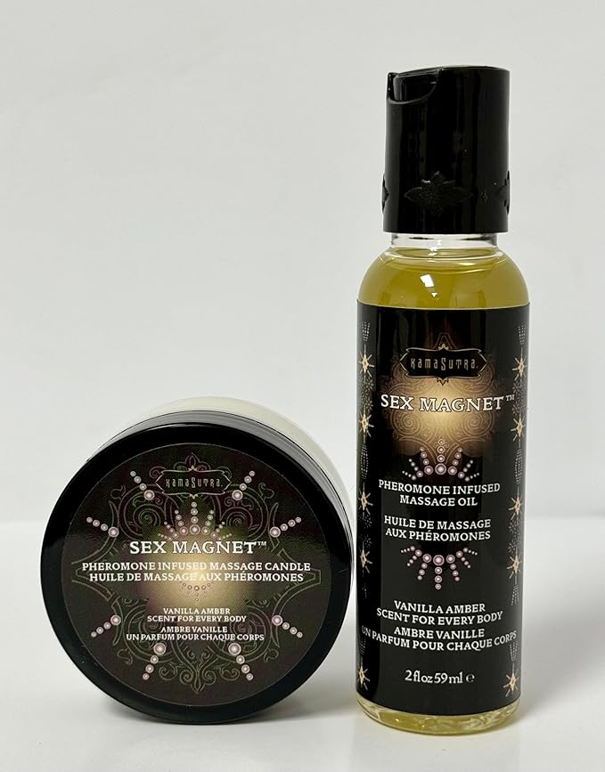 Pheromone Massage Oil and Infused Massage Candle - Vanilla Amber Unisex for Men and Women