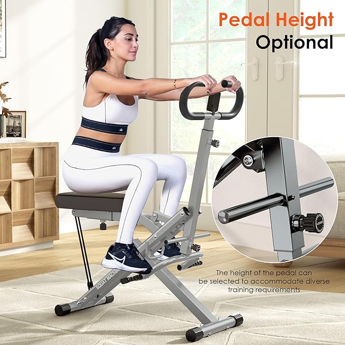 SogesHome Squat Machines Rowing Machine for Home, Foldable & Full Body Exercise Workout Equipment with Adjustable Resistance Bands for Women, Row and Ride Squat Machine for Glutes and Abs, 330 LBS