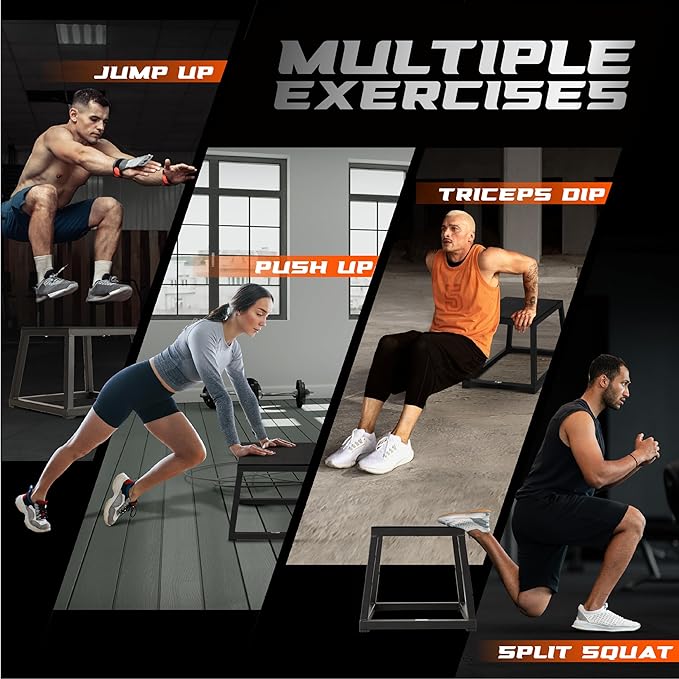 Yes4All Metal Plyometric Box with 550lbs Capacity, Pre-Assembled, Plyo Jump Platform, Step Up Box for Workout Home Gym