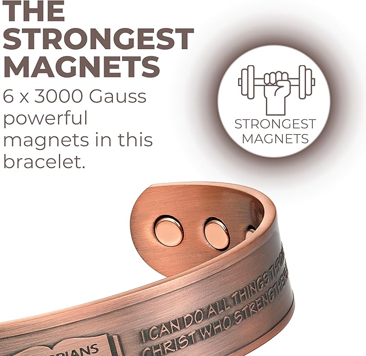 Willis Judd Philippians 4:13 Prayer for Strength Men's Pure Copper Magnetic Bracelet Bangle