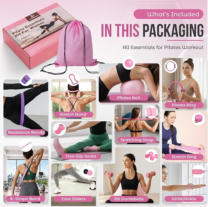 Home Pilates Kit for Women & Men | Better Me Pilates Kit with 14 Inches Pilates Ring and Ball Set, Resistance Bands, Core Sliders, Bag - Full Body Exercise Home Pilates Workout Kit