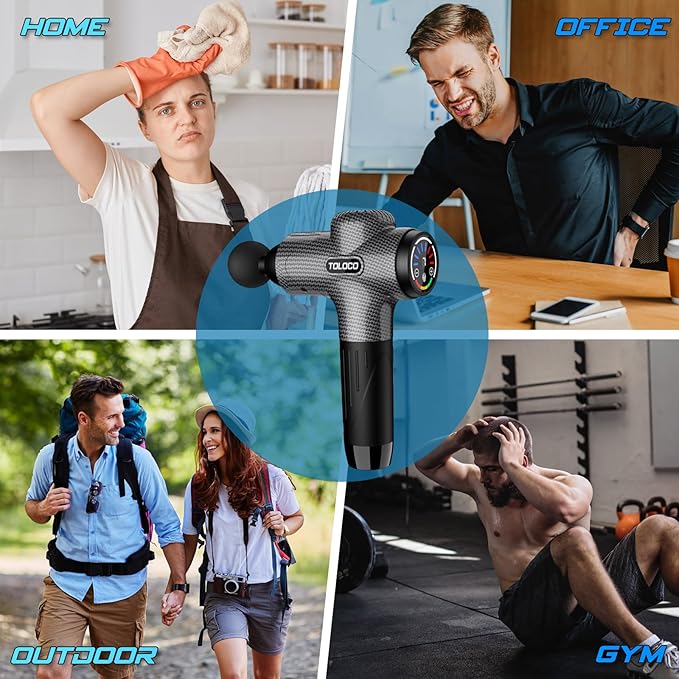 TOLOCO Massage Gun, Upgrade Deep Tissue Back Massager with 10 Replacement Heads, Percussion Massage Guns for Athletes for Pain Relief, Super Quiet Electric Massager for Valentine Gift, Carbon