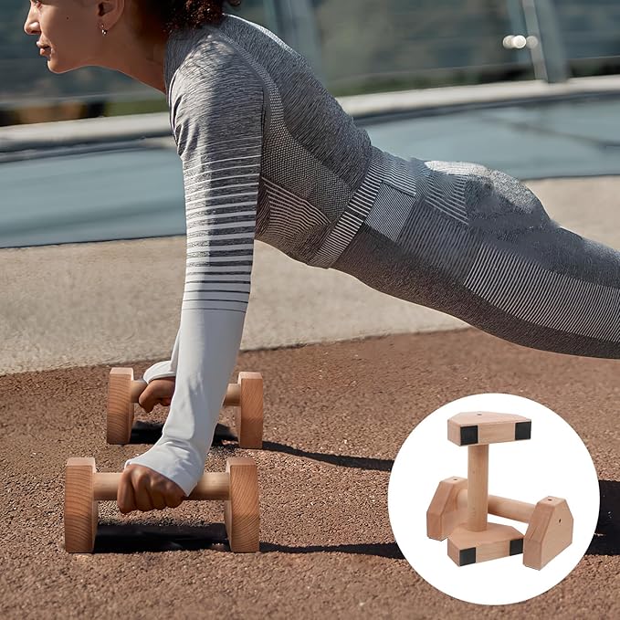 Cabilock 2 Pcs Strong Stability Wooden Push Up Bars with Anti-slip Bottom Smooth Grip Handles for Indoor and Outdoor Strength Training Pushup Stands for Abdominal and Full Body Workout