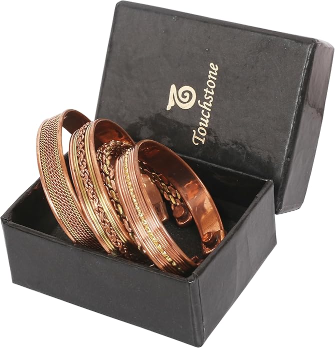 Touchstone copper bracelets | gift for men women |adjustable 100% pure solid real magnetic jewelry | handmade bracelet set combo | rope braided tibetan bangles.