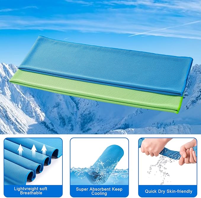 4 Pack Cooling Towel (40"x12"), Soft Breathable Chilly Towel, Ice Towel, Microfiber Towel for Yoga, Sport, Running, Workout,Gym, Camping, Fitness, Workout & More Activities(Multicolor)
