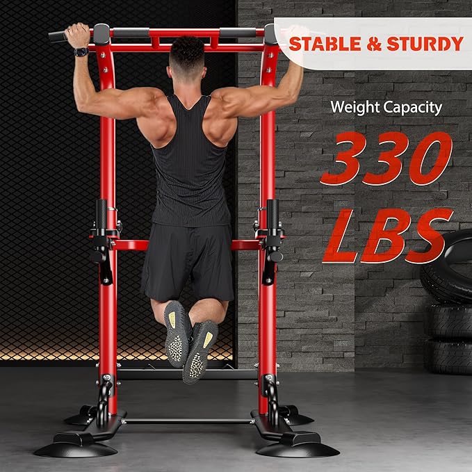 DlandHome Pull Up Bar Power Tower Dip Station, Height Adjustable Heavy Duty Workout Dip Stand, Multi-Functional Strength Training Machine for Men Women Home Gym