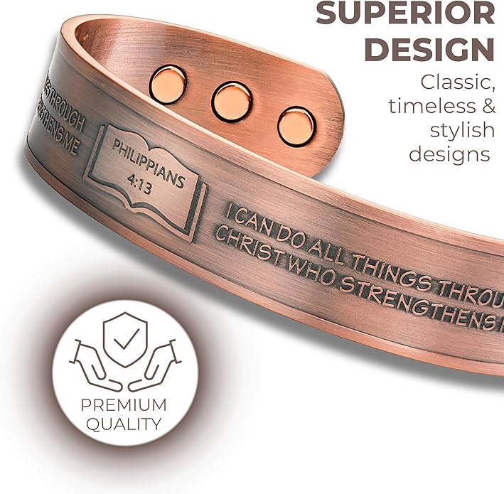 Willis Judd Philippians 4:13 Prayer for Strength Men's Pure Copper Magnetic Bracelet Bangle