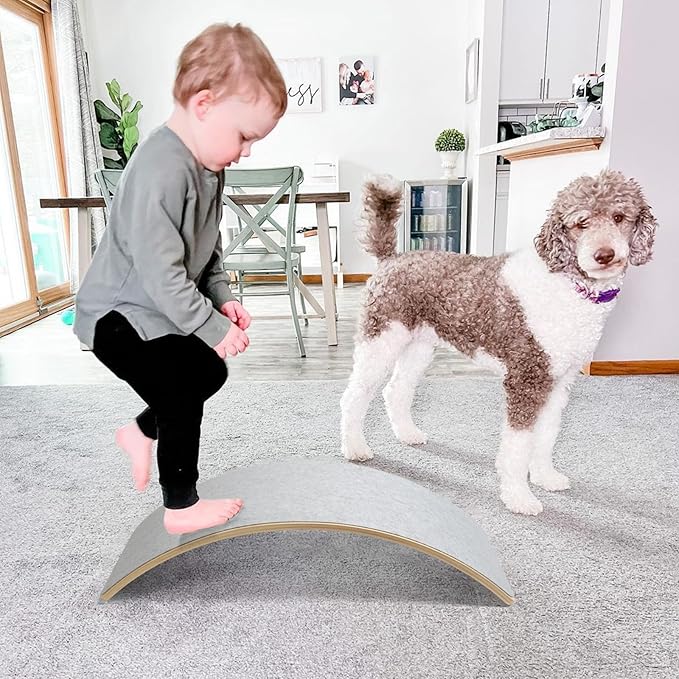 Gentle Monster Wobble Balance Board, Wooden Montessori Toy Rocker Board Natural Wood Kids Toddler Open Ended Learning Toy Yoga Curvy Board for Adult Office Classroom Christmas Gifts