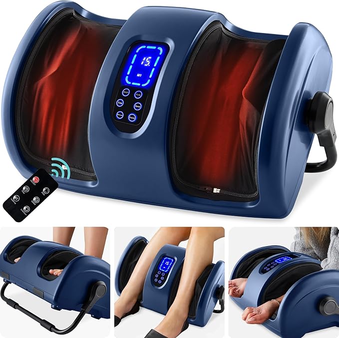 Best Choice Products Heated Shiatsu Foot Massager for Pain Relief, Plantar Fasciitis, Neuropathy, Blood Circulation w/Compact Design - Navy Blue