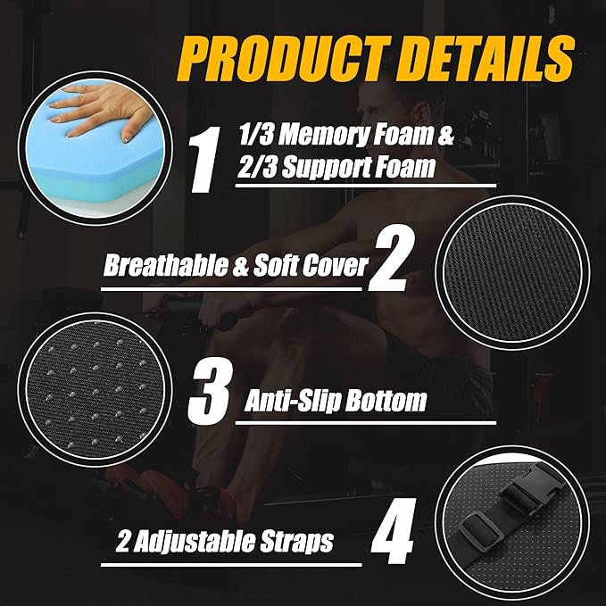 MABOZOO Exercise Bike Seat Cushion, Comfort Recumbent Bike Seat Cushion Stationary Pad with Washable Cover, Foam Rower Mat Pad for Rowing Machine, Bicycle