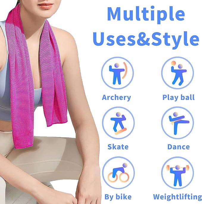 4 Pack Cooling Towel (40"x12"), Soft Breathable Chilly Towel, Ice Towel, Microfiber Towel for Yoga, Sport, Running, Workout,Gym, Camping, Fitness, Workout & More Activities(Multicolor)