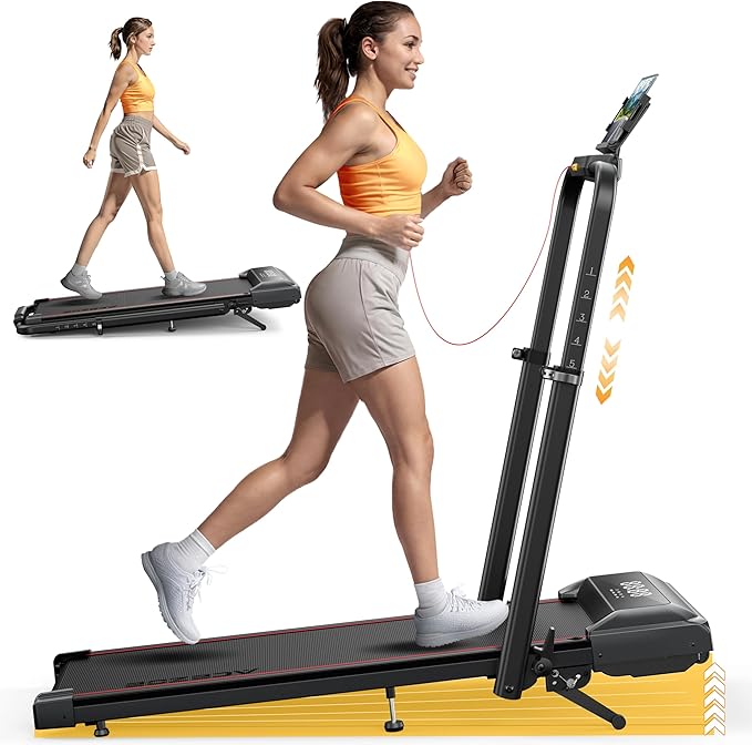 Walking Pad Treadmill with Incline, 2 in 1 Foldable Treadmills for Home Small Office, 300lbs Portable Compact Under Desk Treadmill with App, Remote Control and LED Display