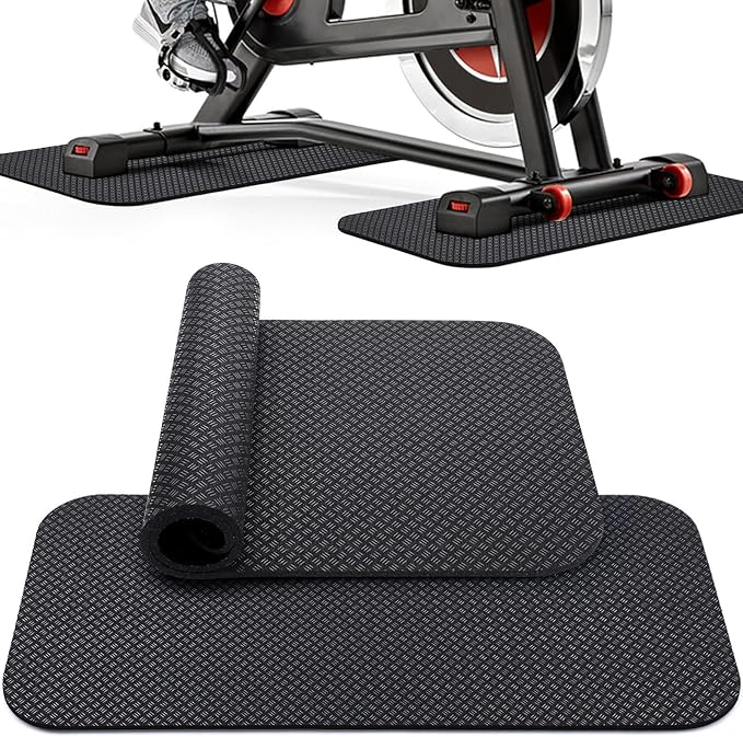 TOBWOLF 2PCS Non-Slip Mat Compatible with Peloton Bike, Concept 2 Rowing Machine, Exercise Bike Mat, Mat Protect Hardwood Floor Carpet for Home Gym, Workout Mat for Bike Trainer, Stationary Spin Bike
