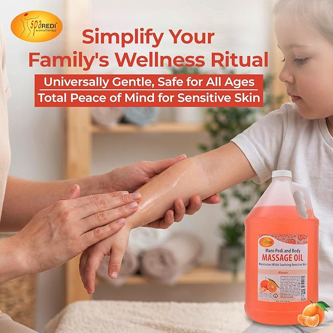SPA REDI Mandarin Massage Oil – Professional & Family Skin Nourishment Treatment | Legacy of Trust & Universal Gentleness | Premium Nourishment for Loyalty & Peace of Mind | 128 Oz Gallon