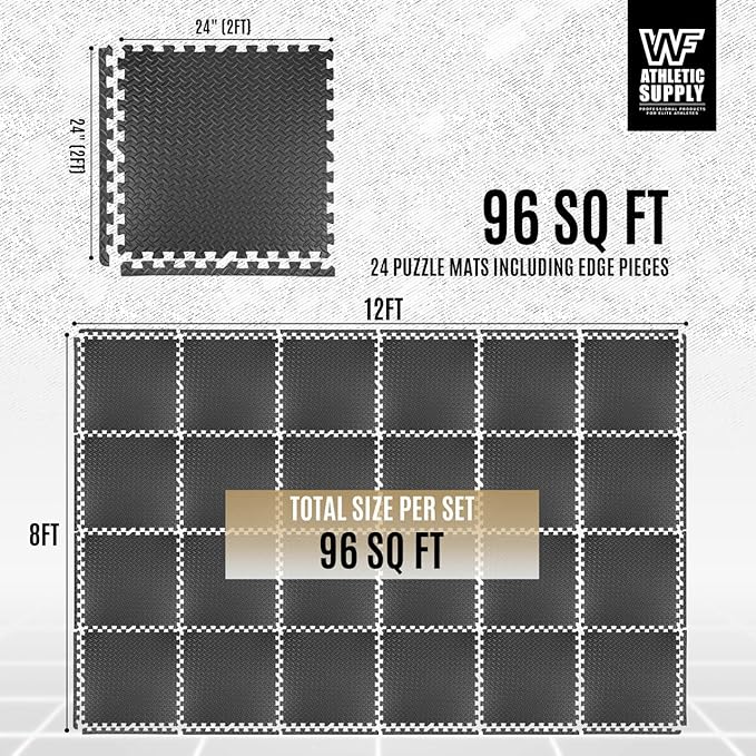 WF Athletic Supply Interlocking Exercise Foam Mats, 3/4-Inch Thickness Gym Flooring Tiles, Extra Thick Eva Foam Fitness Equipment Mat & Home Protective Flooring Cushion