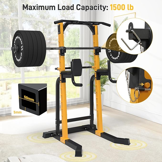 Outdoor Basic Power Tower, Pull Up Bar and Dip Station for Home Gym, 1500LBS Weight Capacity, Adjustable Height, Heavy Duty Steel Frame for Calisthenics, Strength Training Fitness Equipment