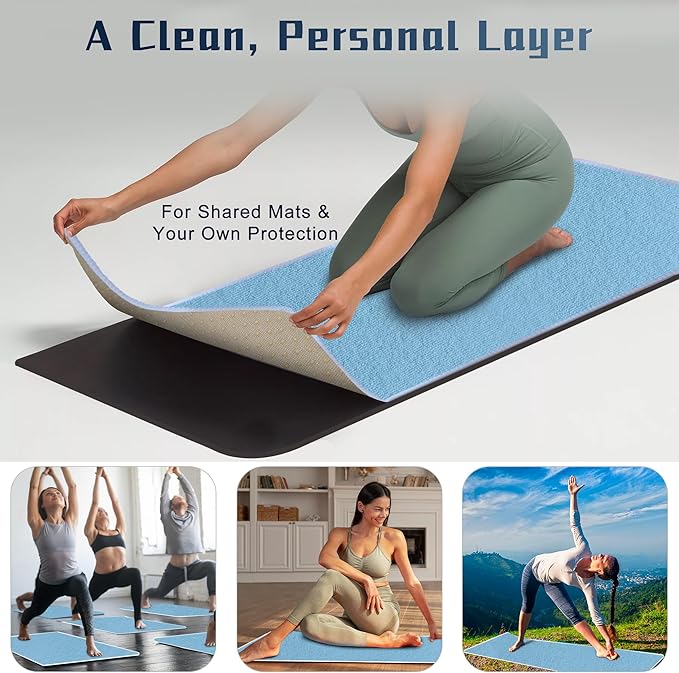 Hot Yoga Towel Non-Slip, 2 Pack Thick & Soft Yoga Mat Towel, Sweat Absorbent, with Grip Dot, 72" x 26", Yoga Towel for Hot Yoga, Pilates, Fitness and Gym Workouts, Sky Blue