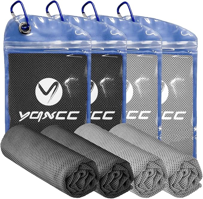 YQXCC Cooling Towels | 4 Pack 47"x12" | Ice Cool for Neck | Microfiber Soft Breathable Chilly | for Yoga, Sports, Golf, Gym, Camping, Running, Fitness, Workout & More Activities