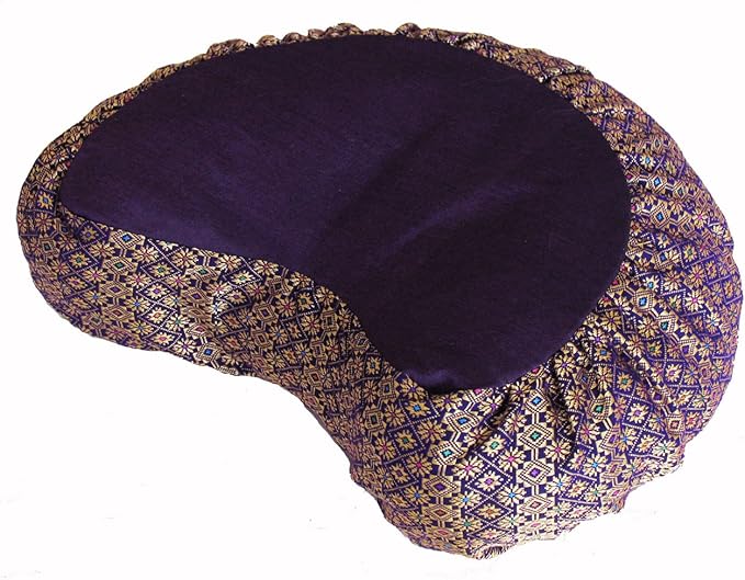 Meditation Cushion Zafu Pillow Buckwheat - Crescent Silk Brocade Purple