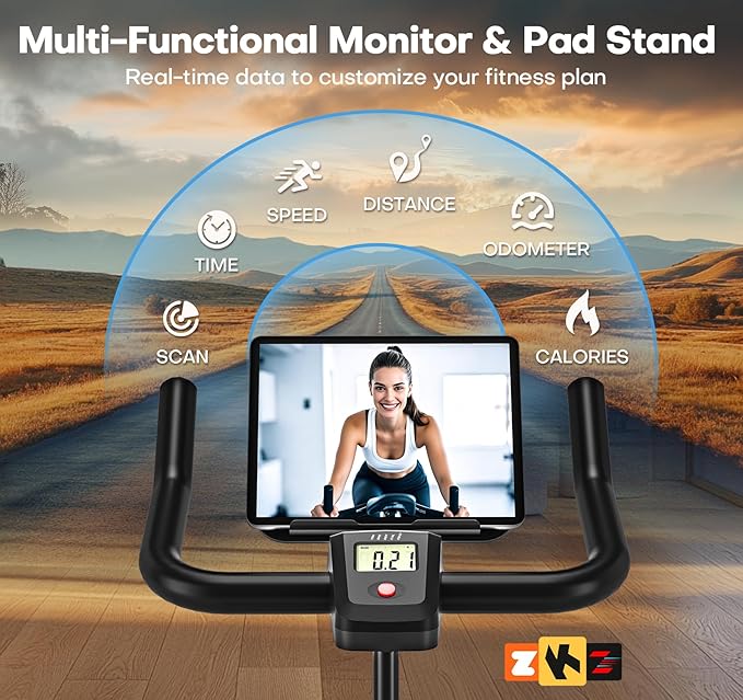 CHAOKE Exercise Bike, Quiet Adjustable Magnetic Stationary Bike for Home Cardio with App Compatible, 350LB Weight Capacity Indoor Cycling Bike with Large Seat, Dumbbell Rack, Pull Cords & LCD Display