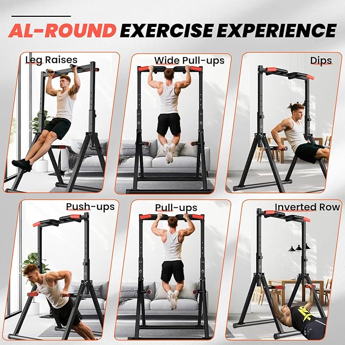 DOBESTS Power Tower Pull Up Bar Free Standing, Adjustable Foldable Pull Up Station, Home Gym Strength Training Equipment 700LBS