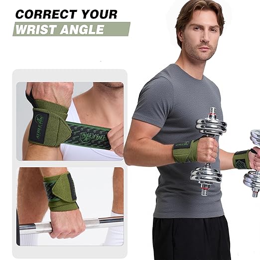 Professional Wrist Wraps, Heavy-Duty Support with Thumb Loop 18 Inch Pair for Powerlifting, Bodybuilding, Cross Training - Mesh carry pouch included (Light Blue)