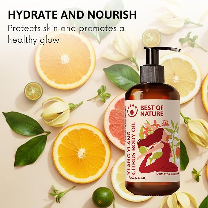 Best of Nature Ylang Ylang Citrus Body Oil Blend - Non-Greasy Aromatherapy Massage Oil for Body, Skin & Face, Crafted with Pure Essential Oils, (8 fl oz)