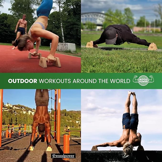 WOODPOWER® - PowerBars, Wooden Parallettes Push Up Bars, Joint-Friendly Beech Wood Calisthenics Equipment for Home, Durable Handstand Trainer Push Up Handles for Floors