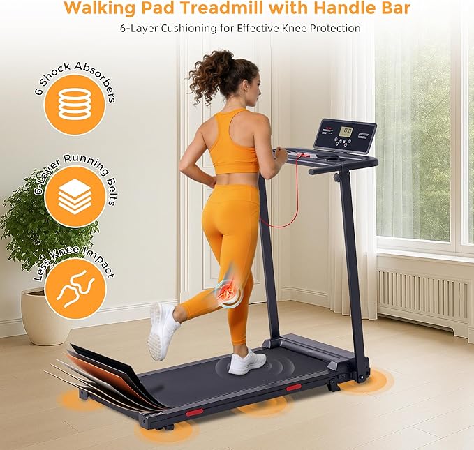 Walking Pad with Handle Bar, 0.6-10MPH Walking Pad Treadmill for Home Small, 3.5HP Portable Small Running Treadmill with Handles, Big Screen, 400LBS