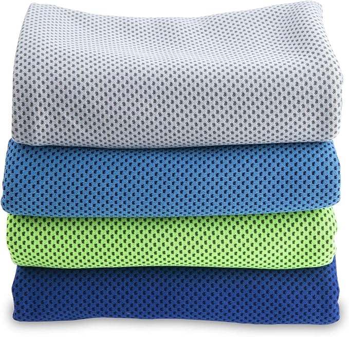 SMALLElectric 4 Packs Microfiber Cooling Towel (40"x 12"), Ice & Chilly Stay Cool for Yoga, Sport, Gym & More Activities (Multicolor)