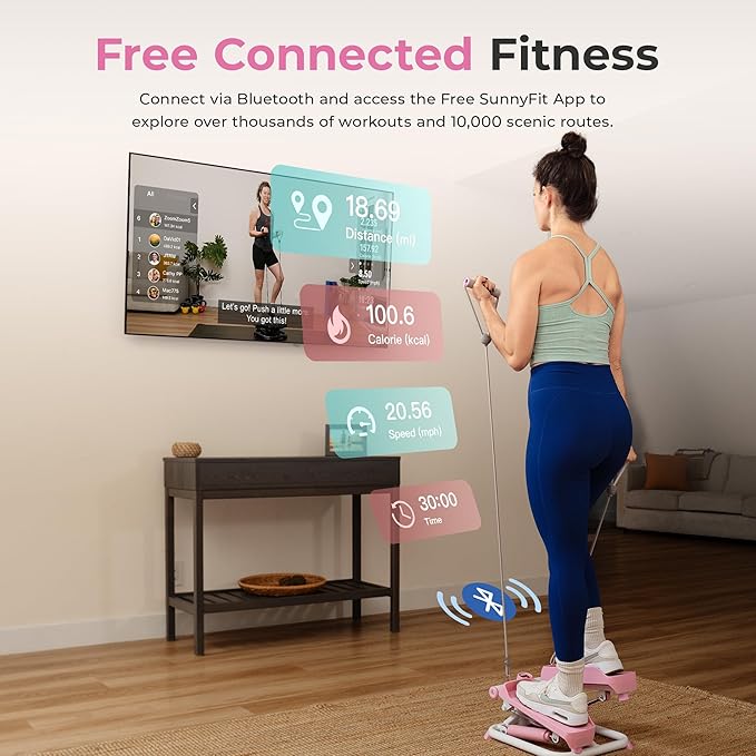 Sunny Health & Fitness Mini Steppers for Exercise at Home, Stair Step Workout Machine with Optional Resistance Bands, Full Body Cardio Equipment, Optional Free SunnyFit App Connection Smart Stepper