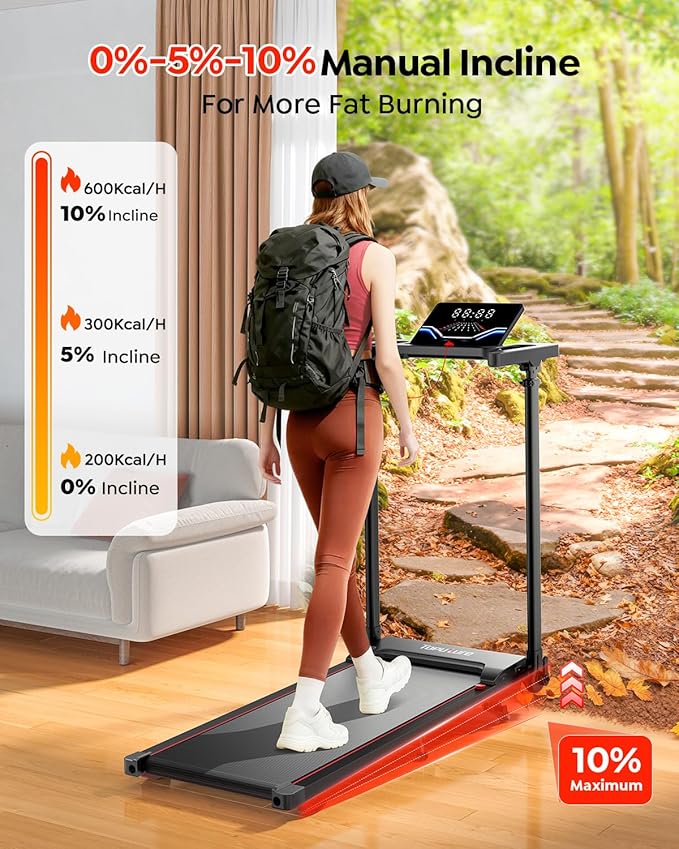 Walking Pad Treadmill with Incline 10%, Foldable Treadmill with Adjustable Handle Bar for Home, Portable Walking Pad with Desk Treadmills with App, Remote Control & LED Display