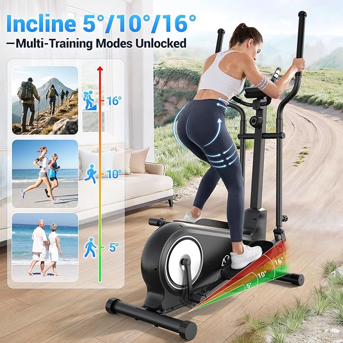 ANCHEER Elliptical Exercise Machine, Elliptical Trainer for Home Gym Exercise Equipment 550Lbs Max Weight, Ultra-Silent Elliptical Machine 16 Resistance Levels Pulse Rate Grips