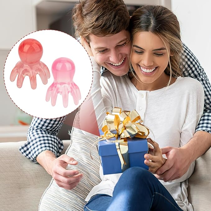 2 Pcs Octopus Head Massager Scalp Comb,Pink Octopus Comb Scalp Massage Tool to Relief Stress,Manual Head Massager for Headaches,Gift for Men and Women Relief Headaches Acupressure Tools