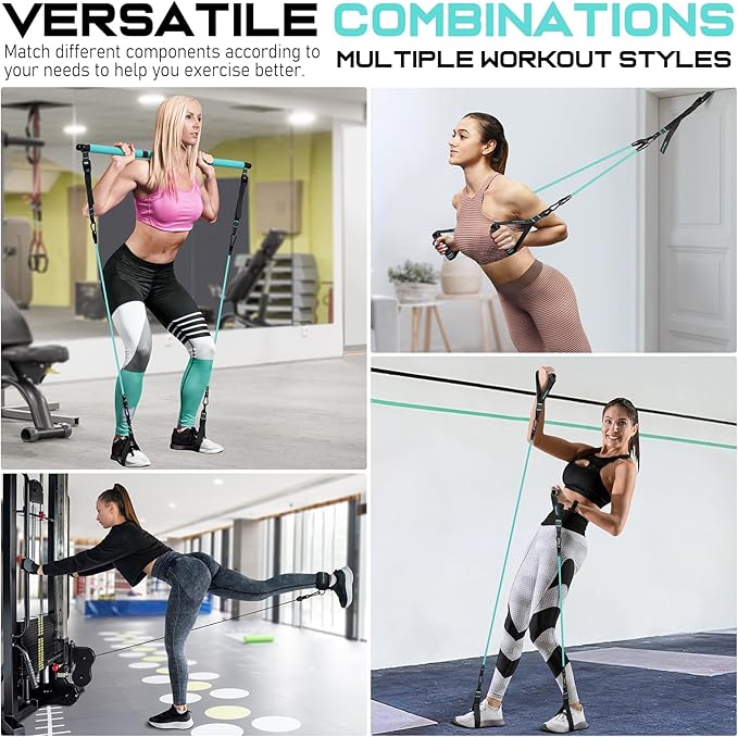 Pilates Bar Kit with Resistance Bands, Multifunctional Pilates Bar for Women & Men with Heavy-Duty Metal Adjustment Buckle, Pilates Home Equipment for Full BodyWorkouts