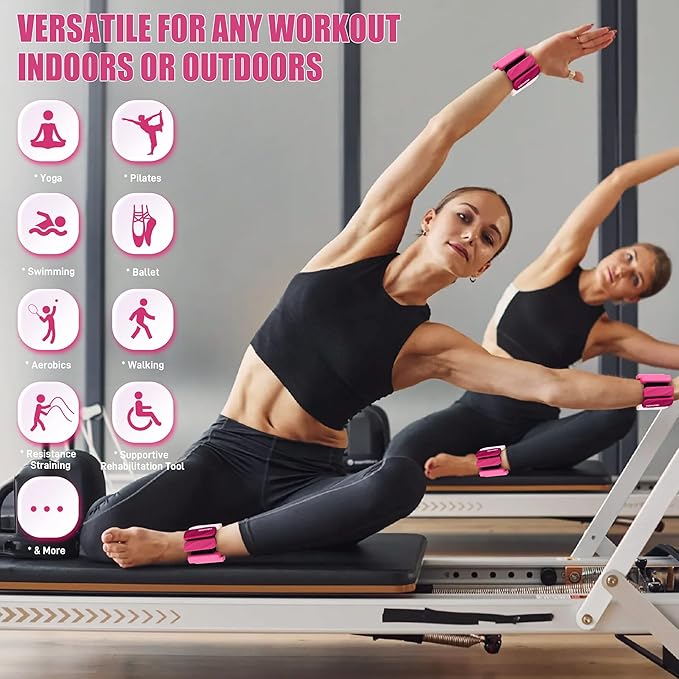 Wrist & Ankle Weights for Women and Men, 2lbs/4lbs Pairs Adjustable Silicone Weighted Bangles for Arm & Leg Workouts, Perfect for Pilates, Barre, Yoga, Walking & Home Fitness 24055