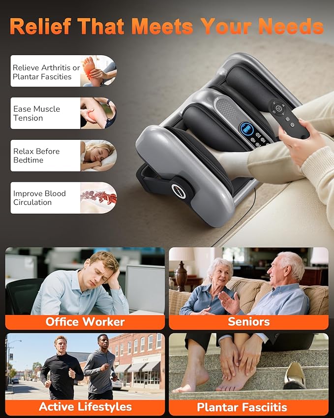 Shiatsu Foot Massager Machine with Heat : Deep Kneading Calf Massager with Vibration for Plantar Fasciitis, Neuropathy, Pain Relief, Circulation - for Home and Office Use