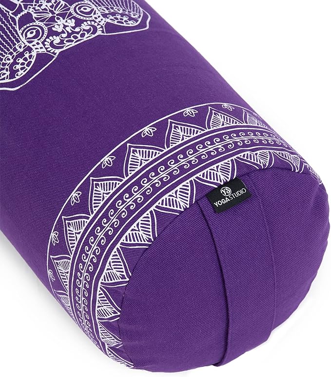 Yoga Studio Organic Buckwheat Designed Round Bolsters - Nature Collection (Purple Grape - Aztec Elephant)