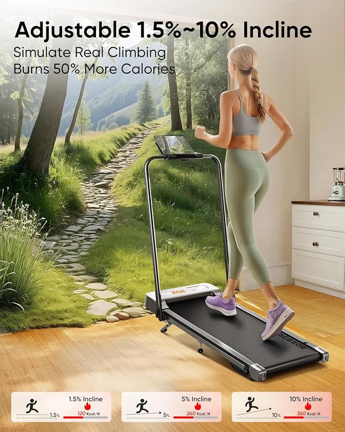 Walking Pad Treadmill with 10% Incline, Under Desk Treadmill, Compact Portable Treadmills for Home Office, 285lbs Capacity, APP/Remote Control, Exercise Anytime, Low-Noise