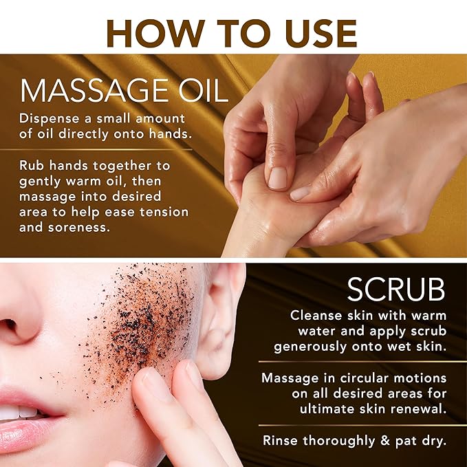 Cosmetasa Anti Cellulite Massage Oil Kit - Organic Arabica Coffee Face & Body Scrub, Exfoliating Gloves, Massager Mitt - Gift Set