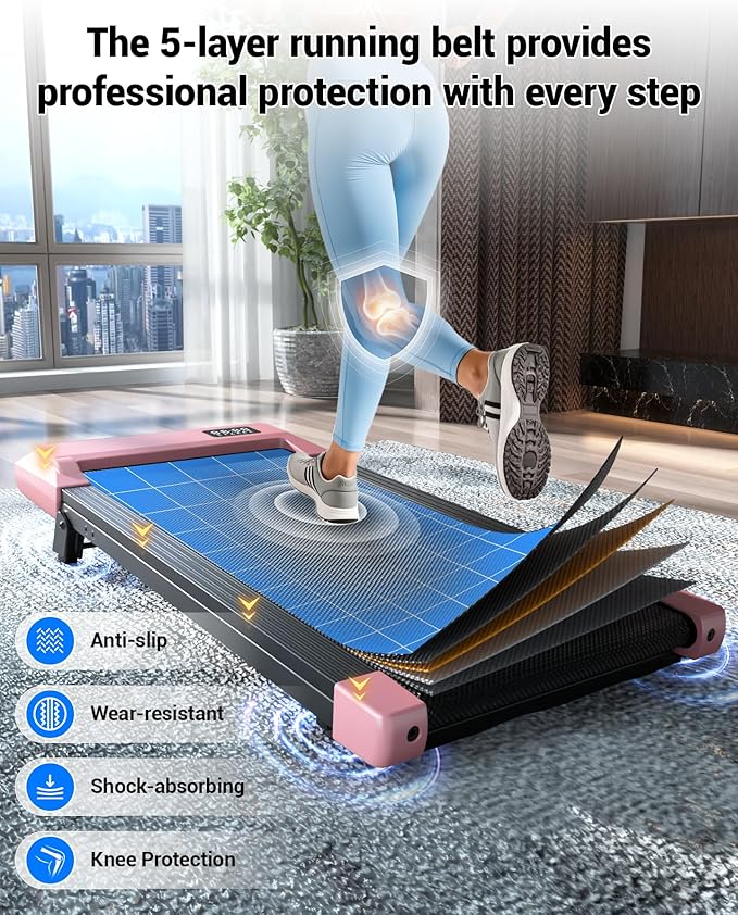 DeerRun Under Desk Walking Pad Treadmill for Home & Office, 6% Manual Incline, 0.6–3.8 MPH Walking Speed, 300 lb Capacity, App & Remote Control