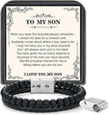 LUXEJEW Gifts for Men - Beaded Leather Bracelet 6mm Matte Agate Stone Bracelets for Men Dad Son Husband Boyfriend Grandpa Grandson Brother Uncle Nephew Adjustable Magnetic Clasp