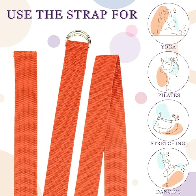Leyndo Yoga Strap Stretching Pilates Exercise Adjustable Straps 6 ft Non Elastic Yoga Belt with Adjustable D Ring Buckle for Pilates Gym Workouts Fitness